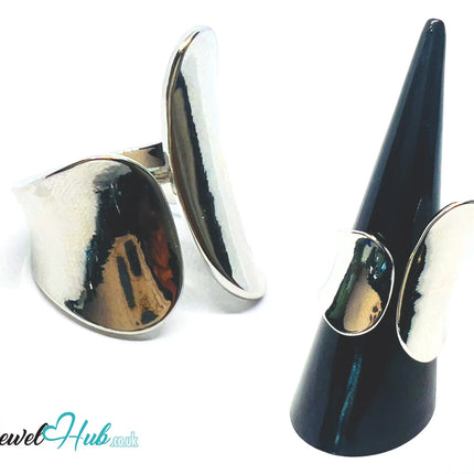 Bold Sterling Silver Ring | Hallmarked 925 Asymmetrical Statement Band | Sleek Modern Design in Sizes N–P - JewelHub.co.uk
