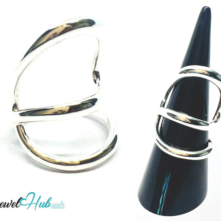 Modern Silver Ring | Hallmarked 925 Sculptural Open-Loop Band | Asymmetrical Design in Sizes N–P - JewelHub.co.uk