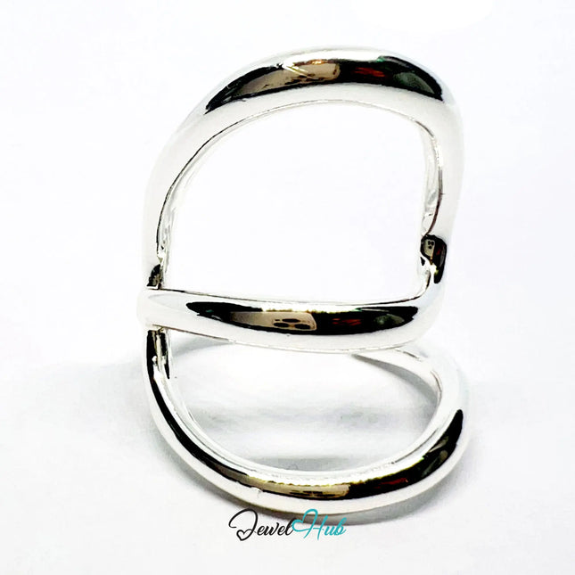 Modern Silver Ring | Hallmarked 925 Sculptural Open-Loop Band | Asymmetrical Design in Sizes N–P CT