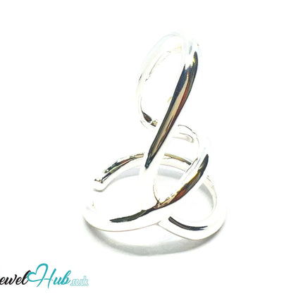 Modern Silver Ring | Hallmarked 925 Sculptural Open-Loop Band | Asymmetrical Design in Sizes N–P - JewelHub.co.uk