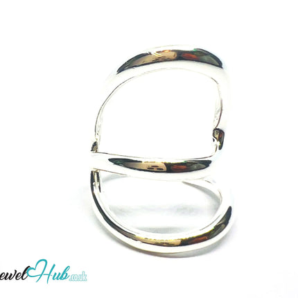 Modern Silver Ring | Hallmarked 925 Sculptural Open-Loop Band | Asymmetrical Design in Sizes N–P - JewelHub.co.uk