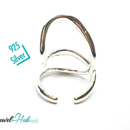 Modern Silver Ring | Hallmarked 925 Sculptural Open-Loop Band | Asymmetrical Design in Sizes N–P - JewelHub.co.uk