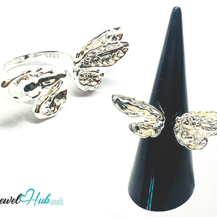Winged Silver Ring | Hallmarked 925 Nature-Inspired Statement Band | Sculptural Leaf Design in Sizes M–O - JewelHub.co.uk