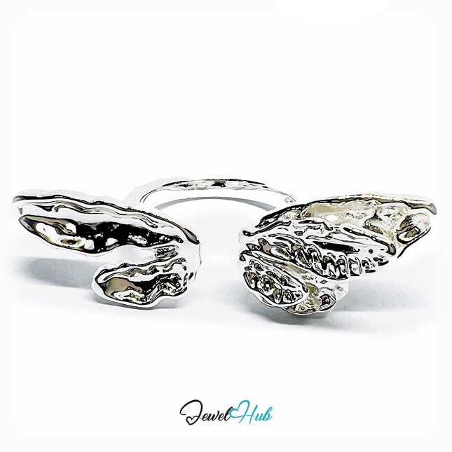 Winged Silver Ring | Hallmarked 925 Nature-Inspired Statement Band | Sculptural Leaf Design in Sizes M–O CT