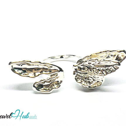 Winged Silver Ring | Hallmarked 925 Nature-Inspired Statement Band | Sculptural Leaf Design in Sizes M–O - JewelHub.co.uk