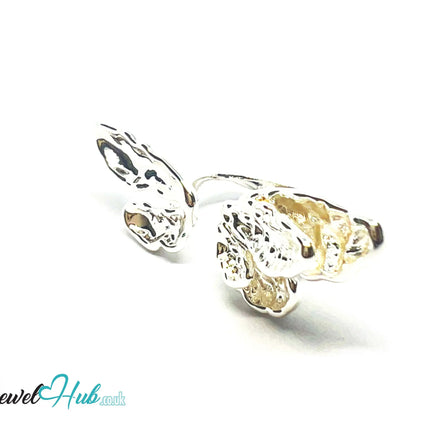Winged Silver Ring | Hallmarked 925 Nature-Inspired Statement Band | Sculptural Leaf Design in Sizes M–O - JewelHub.co.uk