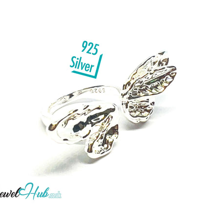 Winged Silver Ring | Hallmarked 925 Nature-Inspired Statement Band | Sculptural Leaf Design in Sizes M–O - JewelHub.co.uk