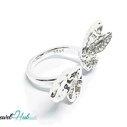 Winged Silver Ring | Hallmarked 925 Nature-Inspired Statement Band | Sculptural Leaf Design in Sizes M–O - JewelHub.co.uk