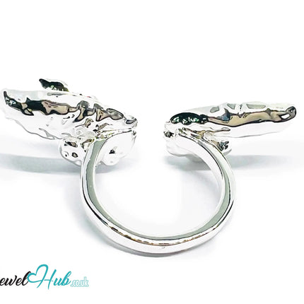 Winged Silver Ring | Hallmarked 925 Nature-Inspired Statement Band | Sculptural Leaf Design in Sizes M–O - JewelHub.co.uk