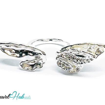 Winged Silver Ring | Hallmarked 925 Nature-Inspired Statement Band | Sculptural Leaf Design in Sizes M–O - JewelHub.co.uk