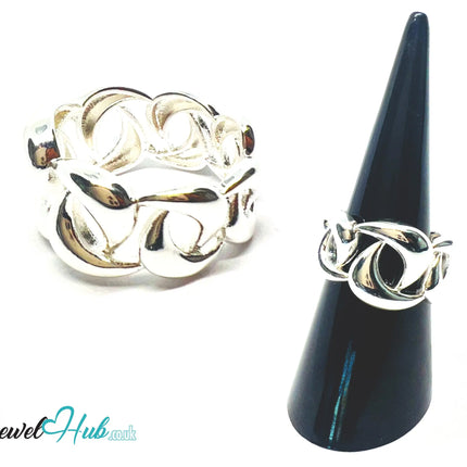 Chunky Chain Silver Ring | Hallmarked 925 Interlocking Band | Polished Statement Design in Sizes N–P - JewelHub.co.uk