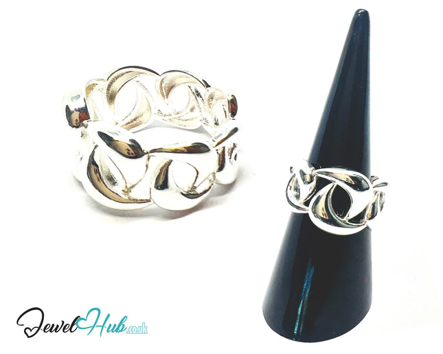 Chunky Chain Silver Ring | Hallmarked 925 Interlocking Band | Polished Statement Design in Sizes N–P - JewelHub.co.uk