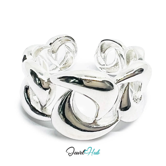 Chunky Chain Silver Ring | Hallmarked 925 Interlocking Band | Polished Statement Design in Sizes N–P CT
