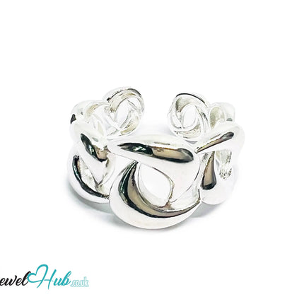 Chunky Chain Silver Ring | Hallmarked 925 Interlocking Band | Polished Statement Design in Sizes N–P - JewelHub.co.uk