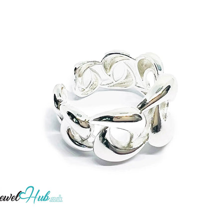 Chunky Chain Silver Ring | Hallmarked 925 Interlocking Band | Polished Statement Design in Sizes N–P - JewelHub.co.uk