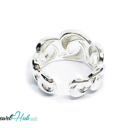Chunky Chain Silver Ring | Hallmarked 925 Interlocking Band | Polished Statement Design in Sizes N–P - JewelHub.co.uk