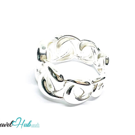 Chunky Chain Silver Ring | Hallmarked 925 Interlocking Band | Polished Statement Design in Sizes N–P - JewelHub.co.uk