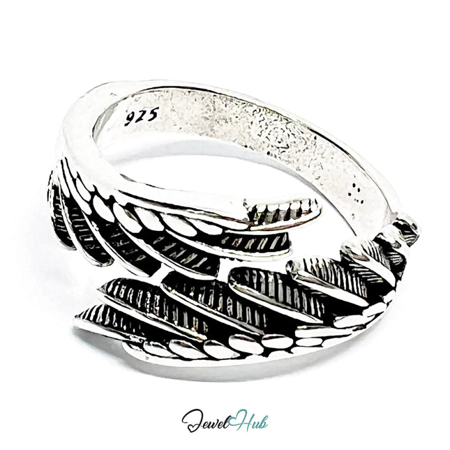 Feather Silver Ring | Hallmarked 925 Nature Adjustable Band | Textured Leaf Design in Sizes O–Q CT