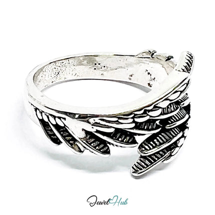 Feather Silver Ring | Hallmarked 925 Nature Adjustable Band | Textured Leaf Design in Sizes O–Q CT