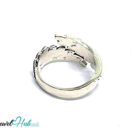 Feather Silver Ring | Hallmarked 925 Adjustable Nature Band | Textured Leaf Design in Sizes O–Q - JewelHub.co.uk
