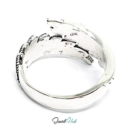 Feather Silver Ring | Hallmarked 925 Nature Adjustable Band | Textured Leaf Design in Sizes O–Q CT