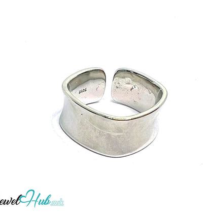 Minimalist Silver Ring | Hallmarked 925 Adjustable Wide Band | Sculptural Open Design in Sizes P–R - JewelHub.co.uk