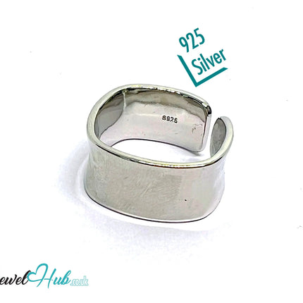Minimalist Silver Ring | Hallmarked 925 Adjustable Wide Band | Sculptural Open Design in Sizes P–R - JewelHub.co.uk