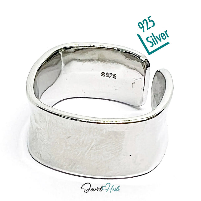 Minimalist Silver Ring | Hallmarked 925 Adjustable Wide Band | Sculptural Open Design in Sizes P–R CT