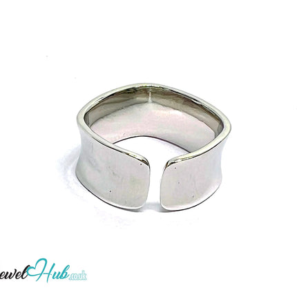 Minimalist Silver Ring | Hallmarked 925 Adjustable Wide Band | Sculptural Open Design in Sizes P–R - JewelHub.co.uk