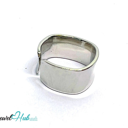 Minimalist Silver Ring | Hallmarked 925 Adjustable Wide Band | Sculptural Open Design in Sizes P–R - JewelHub.co.uk