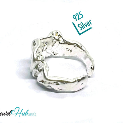 Sculptural Silver Ring | Hallmarked 925 Abstract Folded Band | Organic Statement Design in Sizes L–N - JewelHub.co.uk