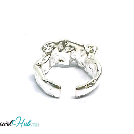 Sculptural Silver Ring | Hallmarked 925 Abstract Folded Band | Organic Statement Design in Sizes L–N - JewelHub.co.uk