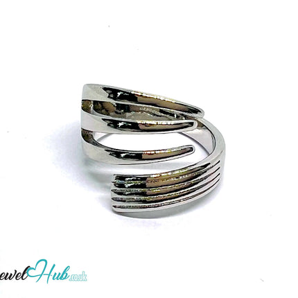 Layered Silver Ring | Hallmarked 925 Abstract Multi-Band Design | Sculptural Statement in Sizes K–M - JewelHub.co.uk