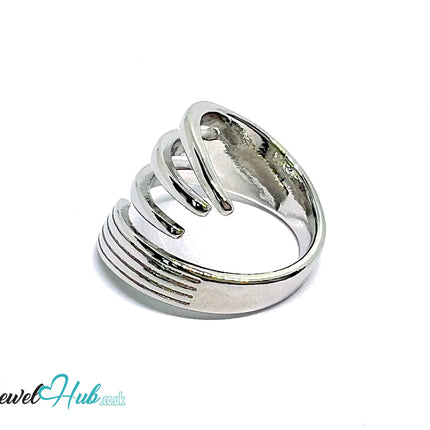 Layered Silver Ring | Hallmarked 925 Abstract Multi-Band Design | Sculptural Statement in Sizes K–M - JewelHub.co.uk