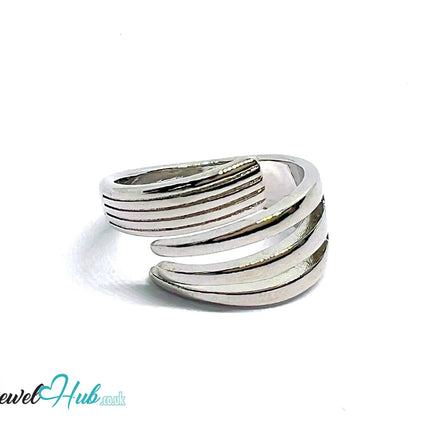 Layered Silver Ring | Hallmarked 925 Abstract Multi-Band Design | Sculptural Statement in Sizes K–M - JewelHub.co.uk