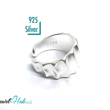 Wavy Sculptural Silver Ring | Adjustable 925 Sterling Statement Band - JewelHub.co.uk
