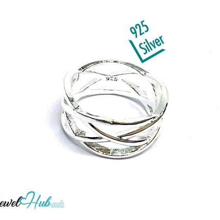 Braided Sterling Silver Ring | 925 Hallmarked Interwoven Band in Solid Silver - JewelHub.co.uk