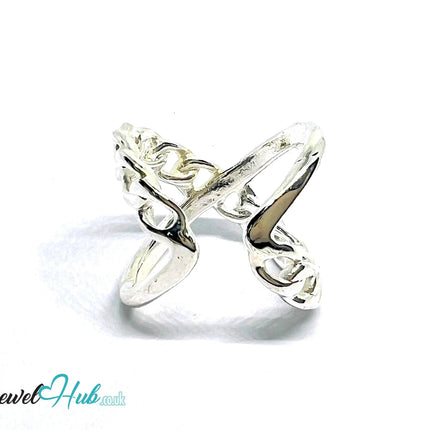 Chain-Link Sterling Silver Ring | Adjustable 925 Hallmarked Band with Sculptural Texture - JewelHub.co.uk