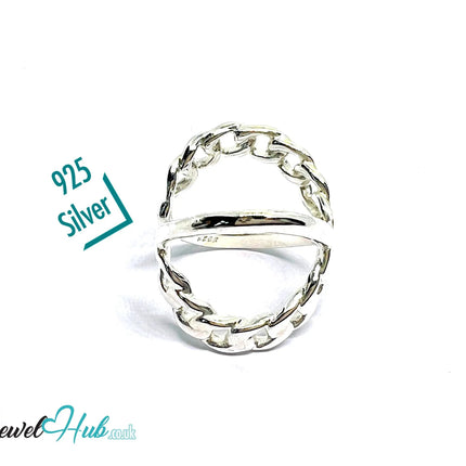 Chain-Link Sterling Silver Ring | Adjustable 925 Hallmarked Band with Sculptural Texture - JewelHub.co.uk