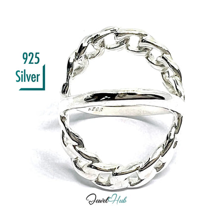 Chain-Link Sterling Silver Ring | Adjustable 925 Hallmarked Band with Sculptural Texture CT
