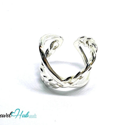 Chain-Link Sterling Silver Ring | Adjustable 925 Hallmarked Band with Sculptural Texture - JewelHub.co.uk