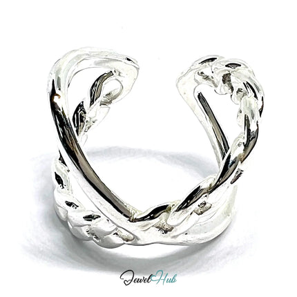Chain-Link Sterling Silver Ring | Adjustable 925 Hallmarked Band with Sculptural Texture CT