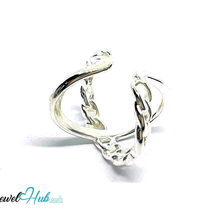 Chain-Link Sterling Silver Ring | Adjustable 925 Hallmarked Band with Sculptural Texture - JewelHub.co.uk