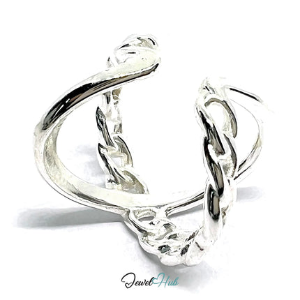 Chain-Link Sterling Silver Ring | Adjustable 925 Hallmarked Band with Sculptural Texture CT