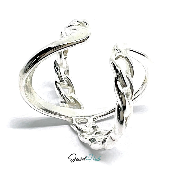 Chain-Link Sterling Silver Ring | Adjustable 925 Hallmarked Band with Sculptural Texture CT