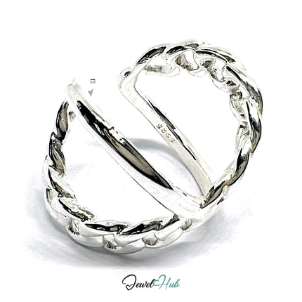Chain-Link Sterling Silver Ring | Adjustable 925 Hallmarked Band with Sculptural Texture CT