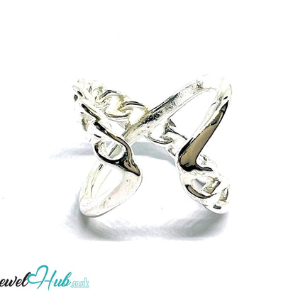 Chain-Link Sterling Silver Ring | Adjustable 925 Hallmarked Band with Sculptural Texture - JewelHub.co.uk
