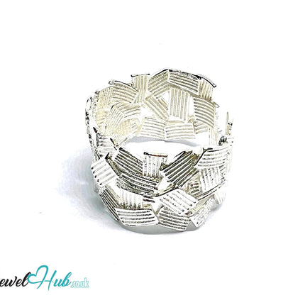 Textured Sterling Silver Ring | Bold Adjustable Silvery Band with Geometric Pattern - JewelHub.co.uk