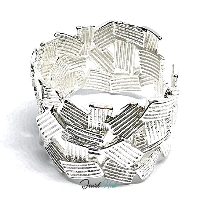 Textured Silver Ring | Bold Adjustable Sterling Silvery Band with Geometric Pattern CT