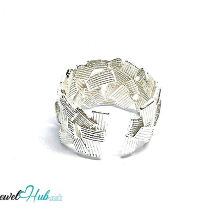 Textured Sterling Silver Ring | Bold Adjustable Silvery Band with Geometric Pattern - JewelHub.co.uk